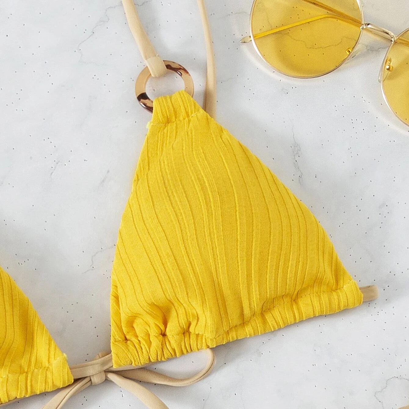 Wholesale Solid Color Lace Up Polyester Swimwear